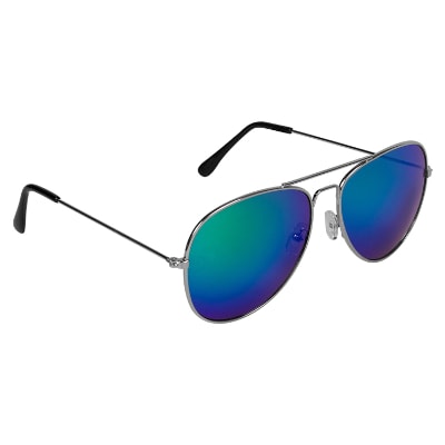 Polycarbonate and metal blue color reflective aviator sunglasses blank.