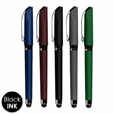 Five blank metal stylus pens.