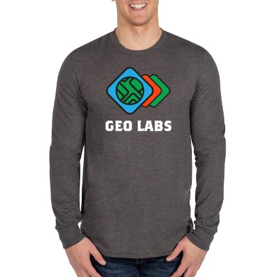 Full color logo on heathered charcoal long sleeve t-shirt.