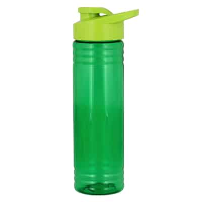 Plastic green water bottle with drink thru lid blank in 24 ounces.