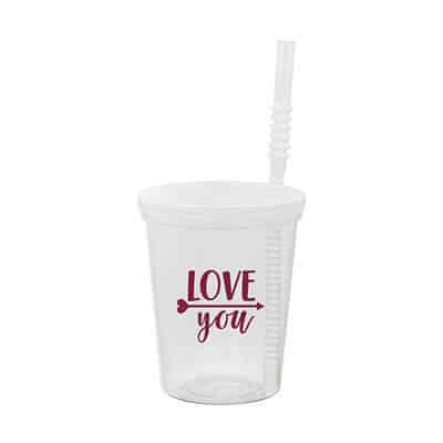 16 oz. customizable plastic stadium cup with lid and straw.
