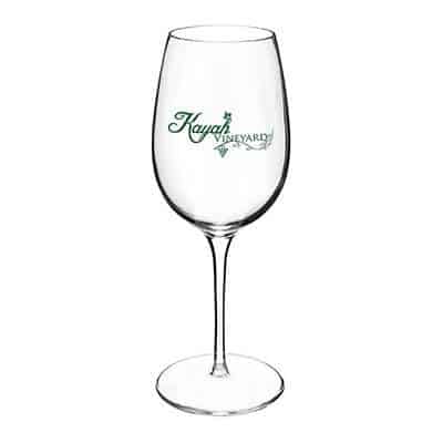 Glass clear wine glass with custom imprint in 13 ounces.