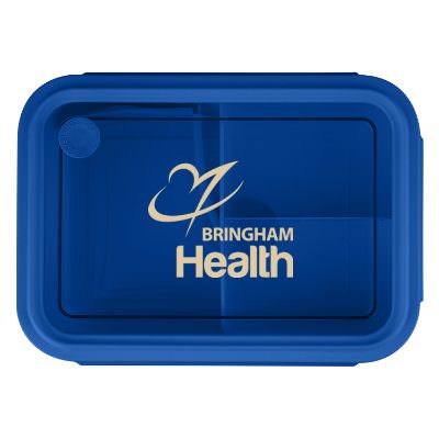 Plastic blue lunch set with customizable logo.