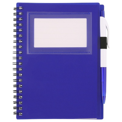 Polypropylene frosted blue ID window notebook blank.