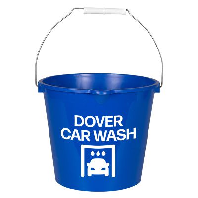 Deluxe car washing kit with a blue plastic bucket with a custom logo.