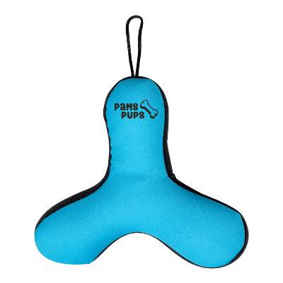 Blue toss and float toy with imprint.