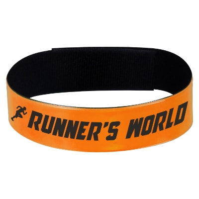 Orange PVC safety band with a personalized logo.