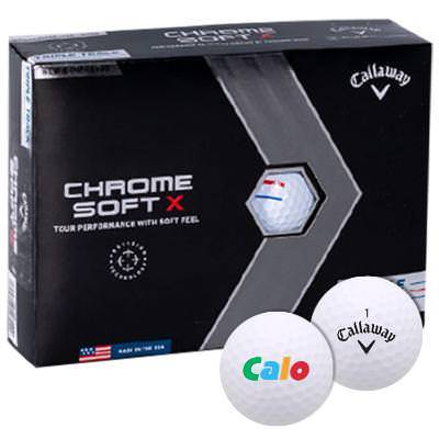 Callaway chrome soft x golf ball with full color custom promotional logo. 
