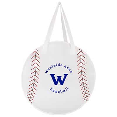 Polypropylene white baseball tote with personalized logo.