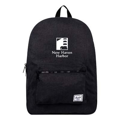 Cotton canvas black backpack with personalized logo.