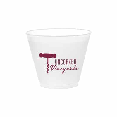 Durable plastic frosted plastic cup with custom logo in 9 ounces.