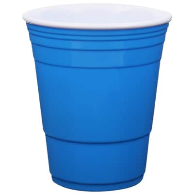 Plastic blue cup blank in 16 ounces.