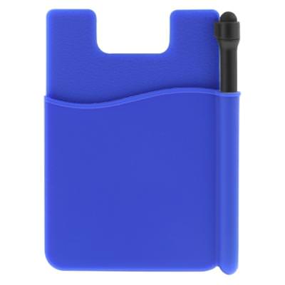 Blank blue silicone phone wallet available in bulk.