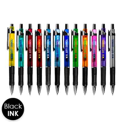 Colorful transparent pens with custom logo.