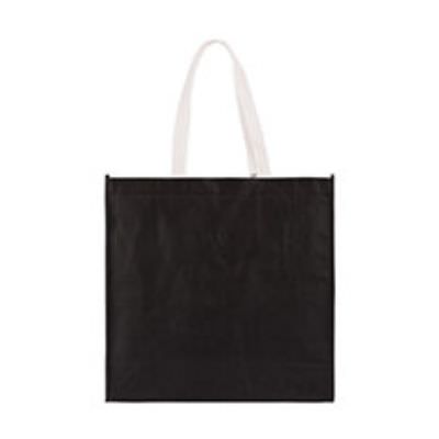 Non-woven polypropylene black with white statement tote blank.