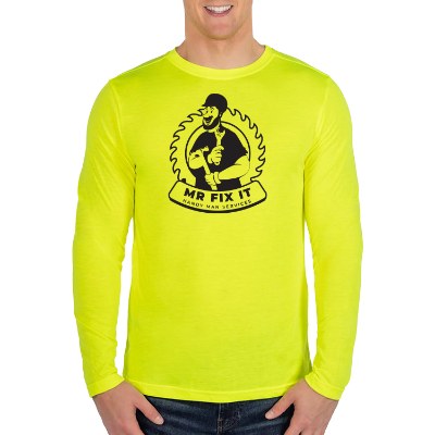 Safety yellow long sleeve tee with logo.