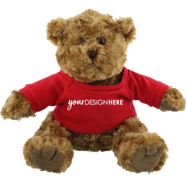 Plush and cotton white traditional teddy bear-brown with printed logo.