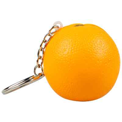 Blank orange foam stress ball keychain with affordable pricing.