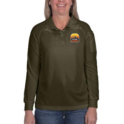 Custom embroidered green ladies' long-sleeve tactical polo