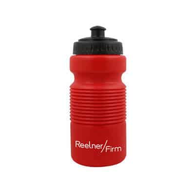 Plastic red expandable water bottle with custom imprint in 28 ounces.