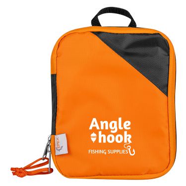 Orange polyester first aid kit with a personalized imprint.