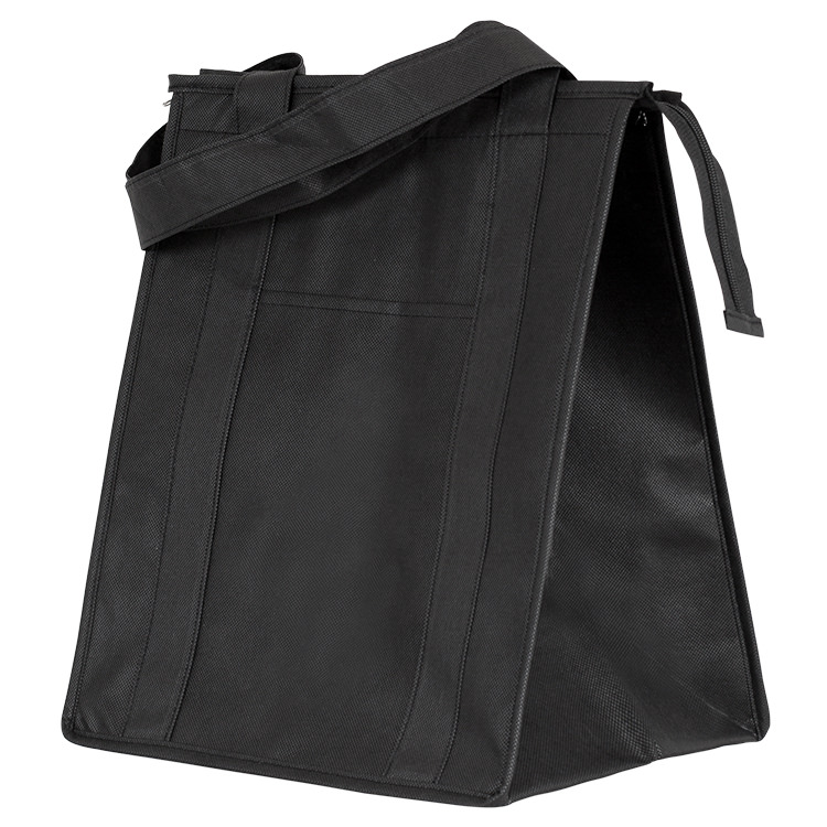 Polypropylene cooler tote with 9-inch gussets and insulated lining.