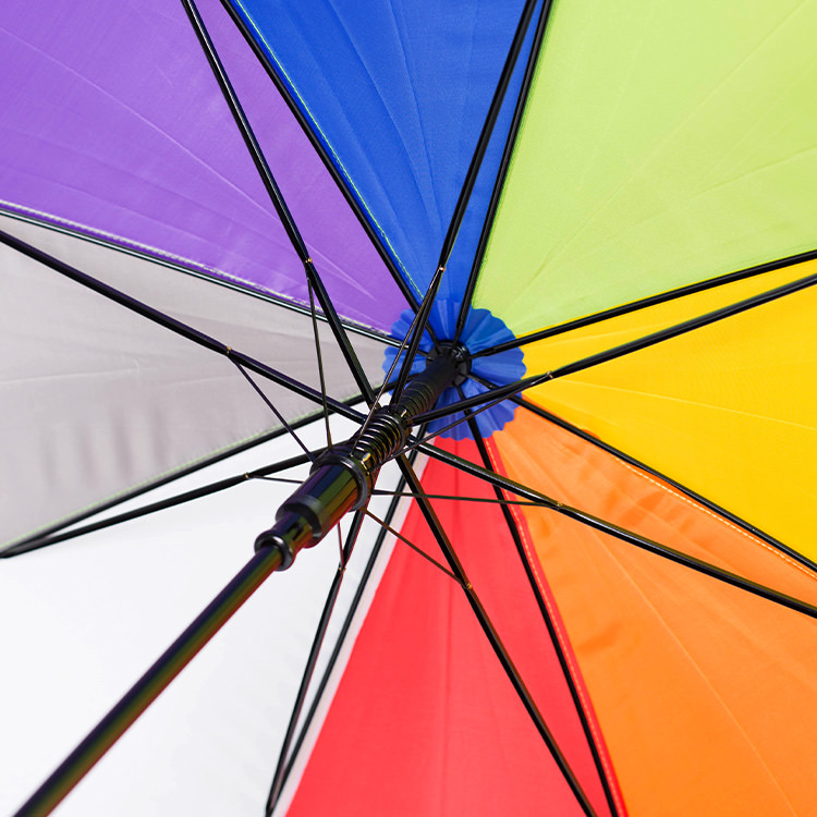 Pongee 46 inch multi color umbrella.