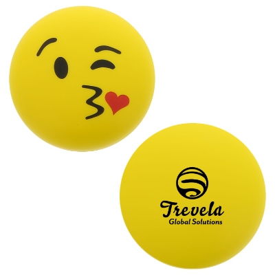 Yellow foam stress ball with a custom logo.