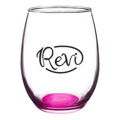 Pink wine glass with custom logo.