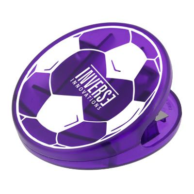 Plastic translucent purple soccer ball chip clip custom printed.