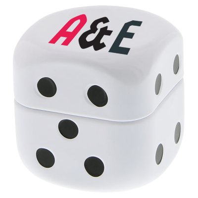 White customized full color micromints roll the dice tin.