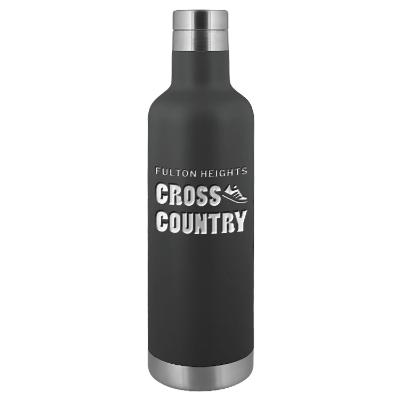 Matte black stainless bottle with engraved logo.