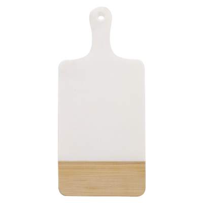 White marble and bamboo cutting board blank.