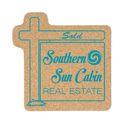 5 inch cork real estate coaster with personalized promotional.