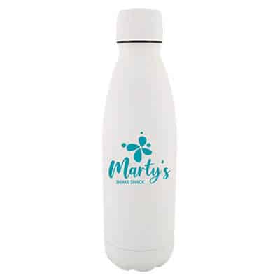 Stainless steel white water bottle with custom imprint in 16 ounces.