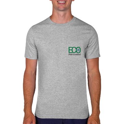 Personalized athletic heather pocklet tee with full color logo.