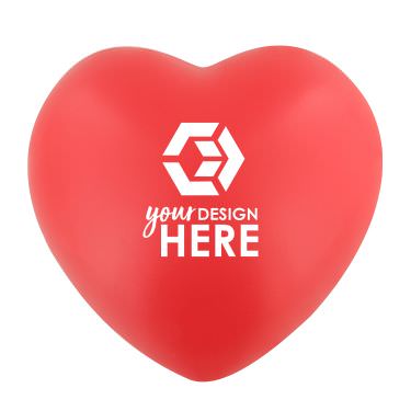 Custom imprint on a red heart stress ball.