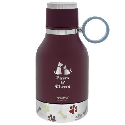 Stainless burgundy sports bottle with dog dish and custom engraved logo in 33 oz.