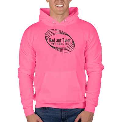 Safety pink hooded sweatshirt with custom logo.
