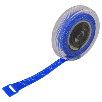 Plastic blue transparent retractable tape measure blank.
