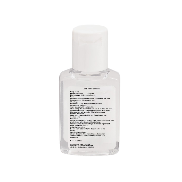 PET plastic bottle with clear or white label hand sanitizer.
