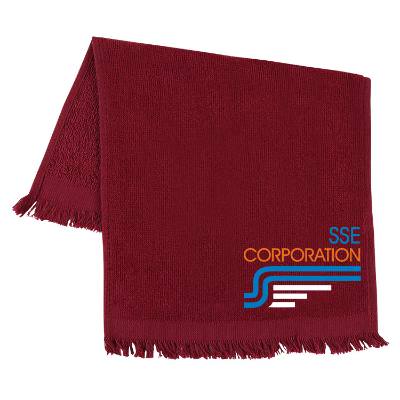 Personalized fringed full color sport towel.