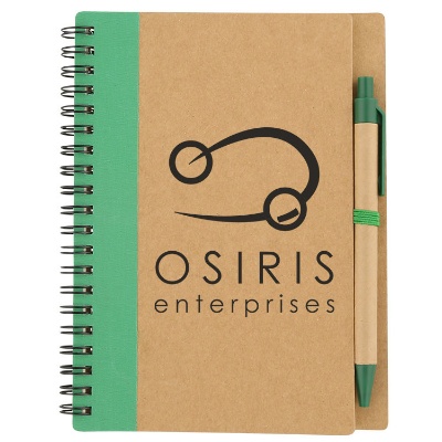 Paper natural and lime green dream notebook with pen and imprint.
