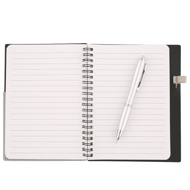 Notebook with pockets and matching pen.