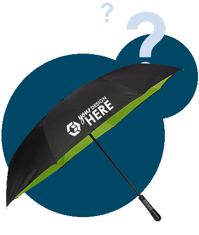 Black and lime green reverse close umbrellas with white imprint