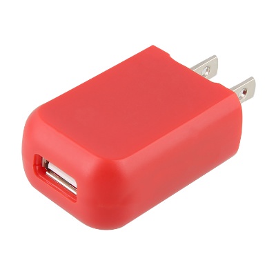 Plastic red USB outlet adapter with blank.