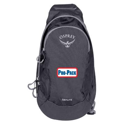 Black recycled polyester backpack with full-color logo.