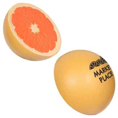 Foam grapefruit half stress ball with custom imprint. 