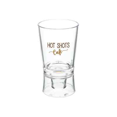 Arcylic clear shot glass with custom full-color imprint in 1.25 ounces.
