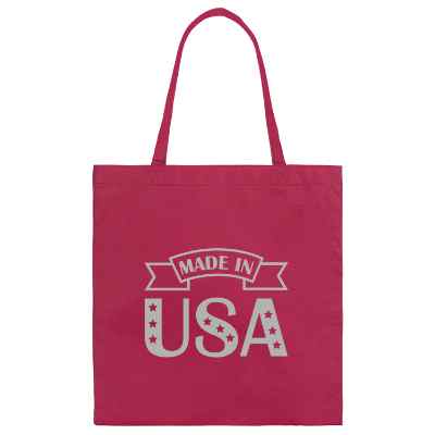 Polypropylene red tote bag with customized imprint.